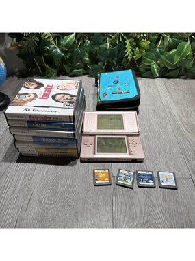 Nintendo DS Lite Pink With 11 Games Super Mario Bros Etc Stylus pen No Charger